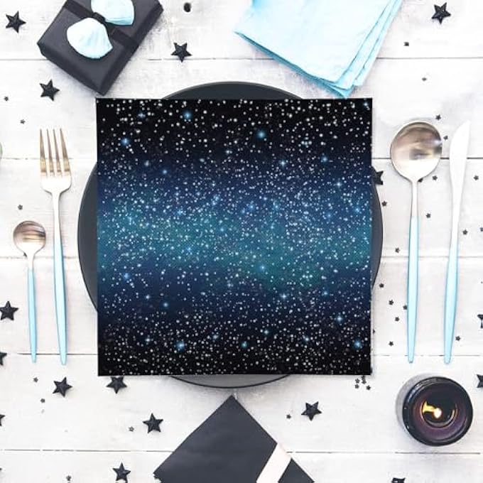 STARRY SKY BIRTHDAY NAPKINS, PACK OF 20 BLUE SPACE PARTY NAPKINS, TABLE DECORATION, 33 X 33 CM PAPER NAPKINS, CHILDREN'S BIRTHDAY PARTY ACCESSORIES FOR GALAXY DECORATION, TABLE NAPKIN - Image 3